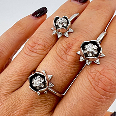  Серебряный женский комплект Нимфея (кольцо и серьги) 925 пробы