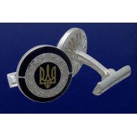 Серебряные мужские запонки Трезубец с эмалью