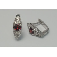 Серебряные серьги Морис с гранатом (покрытие родий)