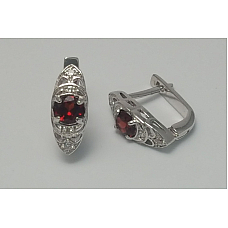 Серебряные серьги Морис с гранатом (покрытие родий)