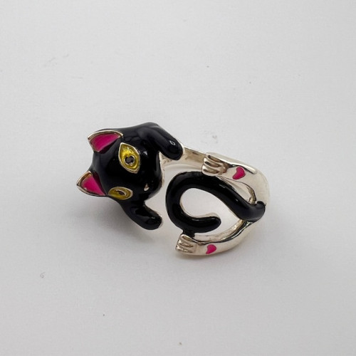 Серебряное кольцо Кот с эмалью