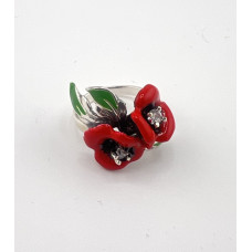 Серебряное кольцо Маки с эмалью